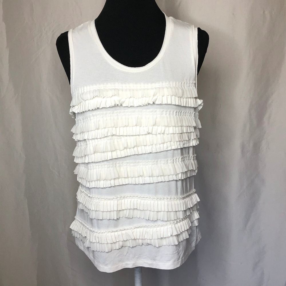 Rafaella Knit Ruffled Tank Off-White